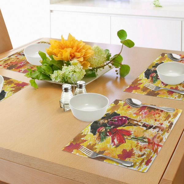 Abakuhaus Tovagliette, Coppie Che Camminano Nel Vicolo Nel Parco Autunnale In Una Giornata Piovosa E Romantica, Acquerelli, Tiscjdeco In Tessuto Resistente Al Colore Per La Sala Da Pranzo E La Cucina, Multicolore-image
