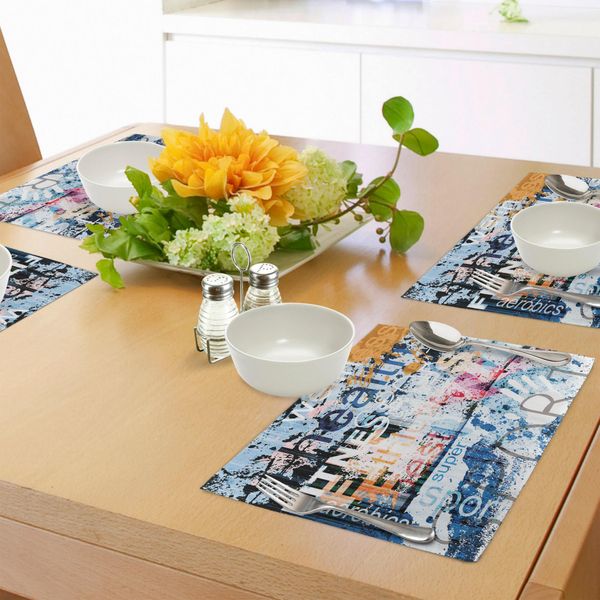 Tappetini Fitness Abakuhaus, Collezione Per La Salute, Il Benessere E L'aerobica Su Sfondo Vintage, Tiscjdeco In Tessuto Resistente Al Lavaggio Per La Sala Da Pranzo E La Cucina, Multicolore-image