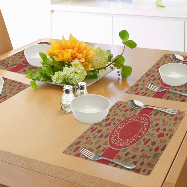 Abakuhaus Tovagliette Natalizie, Biglietto Di Auguri Ispirato Al Design Vintage Vintage, Confetti E Fiocchi Di Neve, Decorazioni Da Tavola In Tessuto Resistente Al Lavaggio Per La Sala Da Pranzo E La Cucina, Multicolore-image