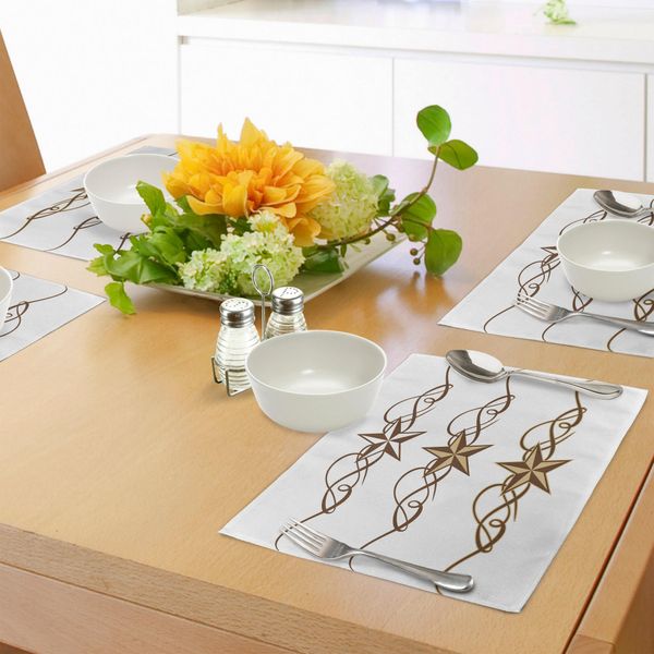 Abakuhaus Tovagliette Primitive, Design Western Stars Scroll Decorato Con Motivi Artistici Antichi, Tiscjdeco In Tessuto Resistente Ai Colori Per La Sala Da Pranzo E La Cucina, Marrone Caffè Chiaro-image