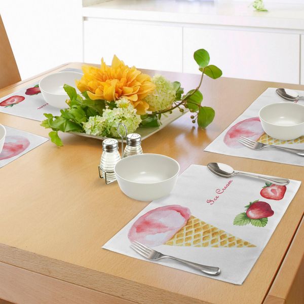 Tovagliette Abakuhaus Eis, Acquerello Gusto Fragola Estate Bambine Yummy Artwork Print, Tiscjdeco In Tessuto Resistente Al Lavaggio Per Sala Da Pranzo E Cucina, Marrone Sabbia Rosa Chiaro-image
