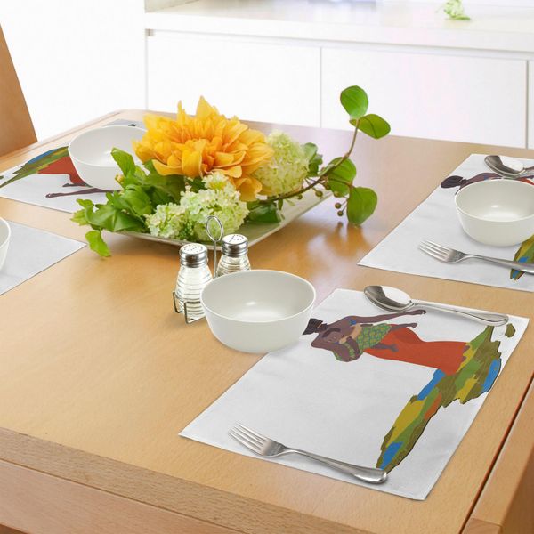 Abakuhaus Tovagliette Africane, Madre Che Porta Il Bambino Sulla Schiena, Mappa Del Continente Africano, Cultura Africana, Tiscjdeco In Tessuto Resistente Al Lavaggio Per La Sala Da Pranzo E La Cucina, Multicolore-image
