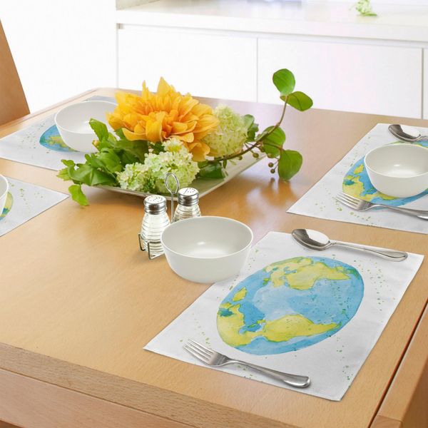 Tovagliette Abakuhaus, Disegnate A Mano Con Acquerelli Che Giocano Con Macchie Di Colore, Tovagliette Decorative In Tessuto Resistente Ai Colori Per La Sala Da Pranzo E La Cucina, Verde Pistacchio, Azzurro, Giallo.-image