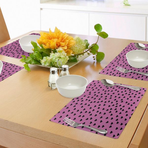 Tovagliette Rosa Abakuhaus, Ispirate A San Valentino, Con Mini Cuori Neri Su Sfondo Fucsia Dal Design Astratto, Decorazione Da Tavola In Tessuto Resistente Al Lavaggio Per La Sala Da Pranzo E La Cucina, Colori Fucsia E Nero.-image