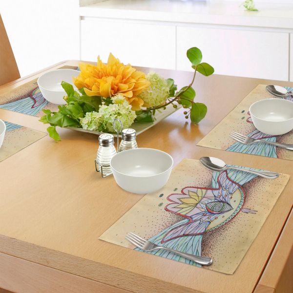 Tovagliette Abakuhaus Hamsa, Mano Di Hamsa Astratta Con Ali E Occhio, Icona Artistica Mistica E Spirituale, Tiscjdeco In Tessuto Resistente Al Lavaggio Per La Sala Da Pranzo E La Cucina, Turchese Albicocca Rosso-image