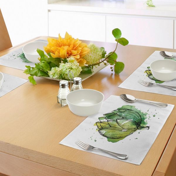 Tovagliette Abakuhaus Con Motivo Carciofo, Disegno Astratto Cardunculus Realizzato A Mano, Colori Vivaci, Tiscjdeco In Tessuto Resistente Ai Colori Per La Sala Da Pranzo E La Cucina, Verde Cacciatore E Verde Tiglio-image
