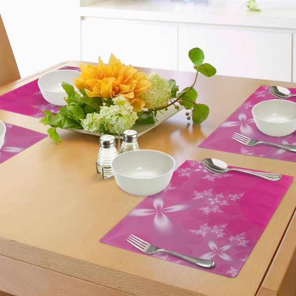Tovagliette Abakuhaus Rosa, Vivace Composizione Floreale Su Sfondo Rosa Astratto, Design Moderno, Decorazione Da Tavola In Tessuto Resistente Al Lavaggio Per Sala Da Pranzo E Cucina, Rosa Bianco-image