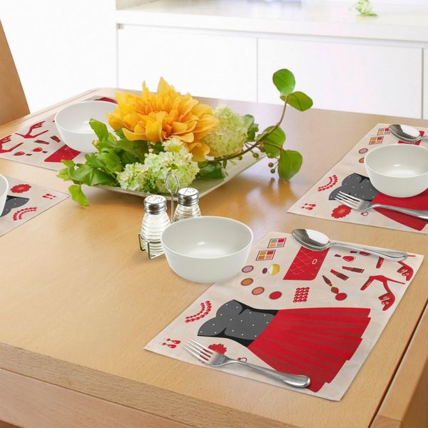 Abakuhaus Tacchi E Abiti Tovagliette, Abiti Da Festa E Cosmetici Trucco Collezione Di Abiti Da Sera In Stile Femminile, Tiscjdeco In Tessuto Resistente Al Lavaggio Per La Sala Da Pranzo E La Cucina, Multicolore-image