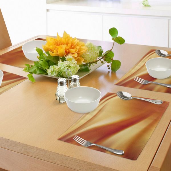 Abakuhaus Tovagliette Arancioni E Gialle, Colori Chiari Astratti In Composizioni Ondulate, Curve Romantiche E Fantasiose, Tiscjdeco In Tessuto Resistente Ai Colori Per La Sala Da Pranzo E La Cucina, Arancione Giallo-image