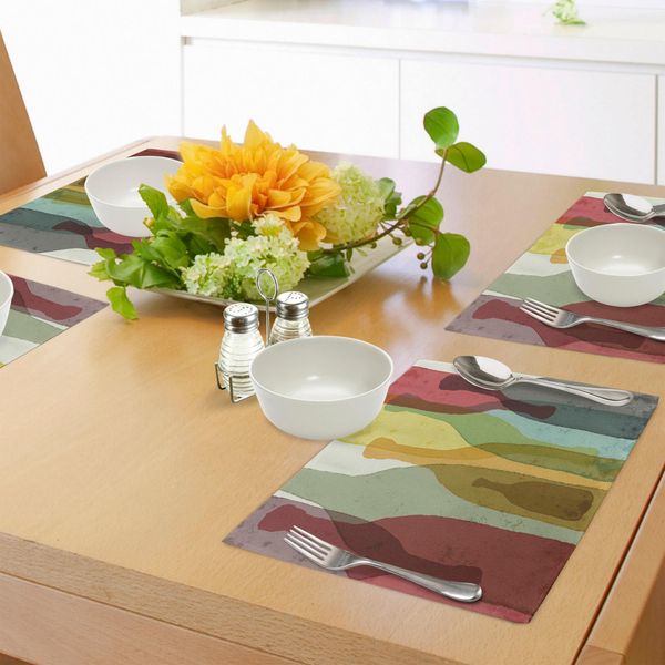 Tovagliette Abakuhaus, Composizione Astratta Con Immagini Acquerellate Di Bottiglie Di Vino, Whisky, Tequila E Vodka, Tiscjdeco In Tessuto Resistente Ai Colori Per La Sala Da Pranzo E La Cucina, Multicolore-image