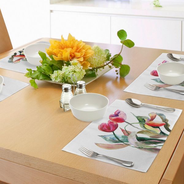 Tovagliette Artistiche Abakuhaus, Bouquet Di Tulipani Acquerellati - Bellezza Femminile - Primavera - Rinascita, Tessuto Lavabile E Resistente Al Lavaggio Per Sala Da Pranzo E Cucina, Magenta Scarlatto-image