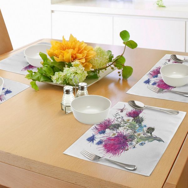 Abakuhaus Tovagliette Libelle, Bouquet Estivo Naturale Di Fiori Di Campo, Cardo Selvatico, Camomilla, Stile Boho Acquerellato, Tiscjdeco In Tessuto Resistente Al Lavaggio Per Sala Da Pranzo E Cucina, Multicolore-image