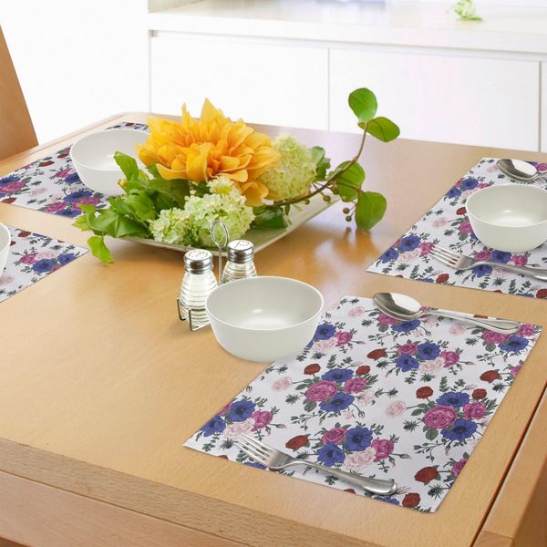 Abakuhaus Tovagliette Con Fiori Di Anemone, Mazzi Di Rose, Anemoni, Eustoma, Corsetti Colorati, Piante Da Aiuola, Design, Decorazioni Da Tavola In Tessuto Resistente Al Lavaggio Per La Sala Da Pranzo E La Cucina, Multicolore-image