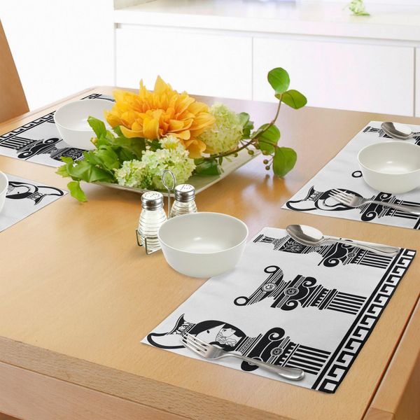 Abakuhaus Tovagliette Toga Party, Vasi Ellenici E Colonne Ioniche Design Artistico Anfora Cultura Antica, Tiscjdeco In Tessuto Resistente Ai Colori Per La Sala Da Pranzo E La Cucina, Bianco E Nero-image