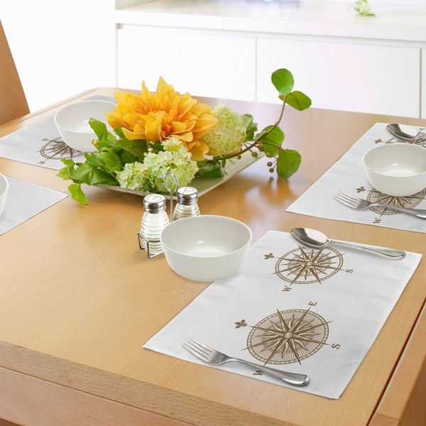 Tovagliette Abakuhaus Con Bussola, Design Rosa Dei Venti, Tema Viaggi Jouney, Sea Life Marine Discovery Art, Tiscjdeco In Tessuto Resistente Al Lavaggio Per Sala Da Pranzo E Cucina, Marrone Chiaro-image