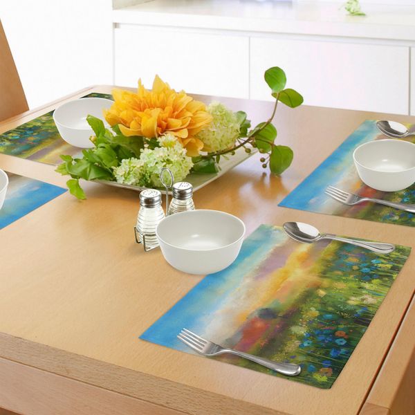 Tovagliette Artistiche Abakuhaus, Denti Di Leone, Fiordalisi E Margherite In Un Prato Prima Del Tramonto, Paesaggio Primaverile, Tiscjdeco In Tessuto Resistente Ai Colori Per La Sala Da Pranzo E La Cucina, Multicolore-image