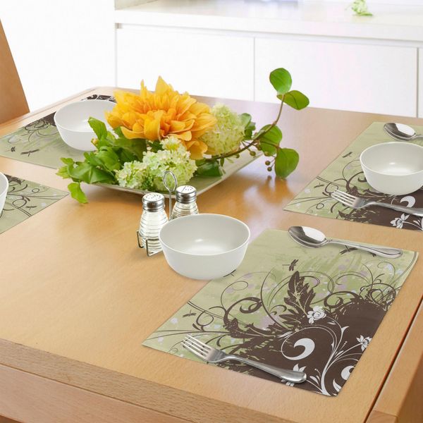 Abakuhaus Tovagliette Libelle, Fiori In Stile Retrò Con Effetti Sporchi In Un'immagine Artistica E Chiara Del Giardino, Tiscjdeco In Tessuto Resistente Al Colore Per La Sala Da Pranzo E La Cucina, Marrone Viola Kaki-image