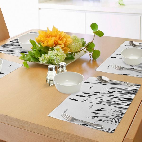 Abakuhaus Tovagliette Libelle, Campo Di Grano, Autunno, Agricoltura, Sfondo Naturale, Raccolto, Erbe Selvatiche, Tema Artistico, Tiscjdeco In Tessuto Resistente Al Lavaggio Per Sala Da Pranzo E Cucina, Bianco E Nero-image