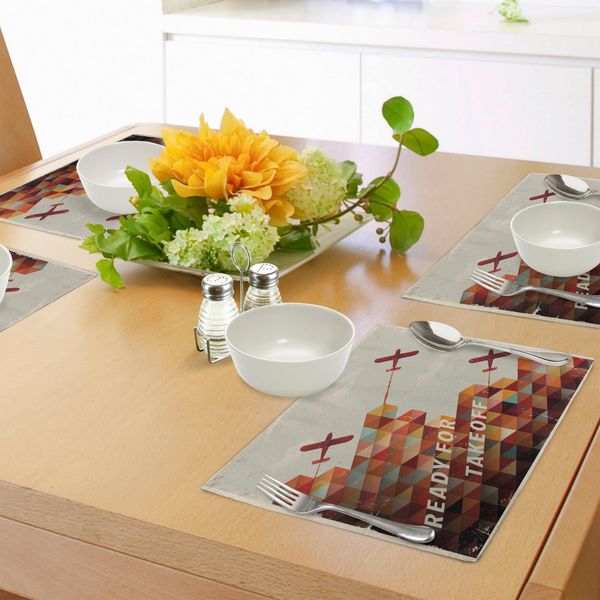 Tovagliette Abakuhaus Con Motivo A Triangoli Geometrici In Stile Retrò, Nuvole E Aerei, Tiscjdeco In Tessuto Resistente Al Lavaggio Per Sala Da Pranzo E Cucina, Multicolore-image