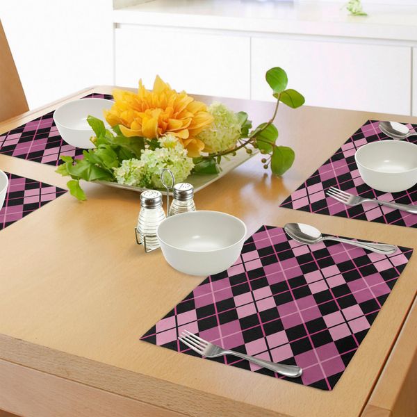 Abakuhaus Tovagliette A Quadri, Motivo A Mosaico A Strisce Trasversali, Design Retrò Femminile, Tiscjdeco In Tessuto Resistente Al Lavaggio Per La Sala Da Pranzo E La Cucina, Rosa Chiaro, Nero, Rosa-image