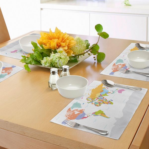Tovagliette Abakuhaus, Mappa Politica Del Mondo Altamente Dettagliata - Grafica Gps Colorata, Tiscjdeco In Tessuto Resistente Ai Colori Per La Sala Da Pranzo E La Cucina, Multicolore-image