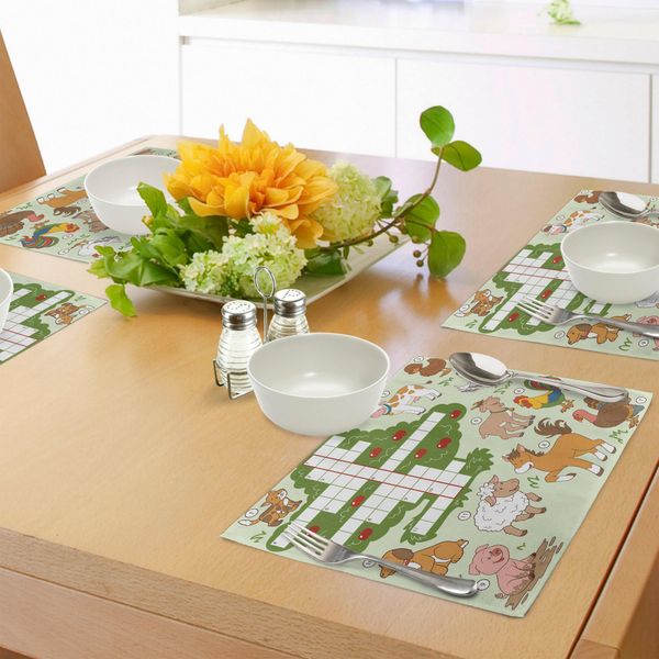 Abakuhaus Tovagliette Con Puzzle Di Parole, Stile Cartone Animato, Animali Della Fattoria, Tema Vita Di Campagna Felice, Numeri Quadrati, Decorazioni Da Tavola In Tessuto Resistente Ai Colori Per La Sala Da Pranzo E La Cucina, Multicolore-image
