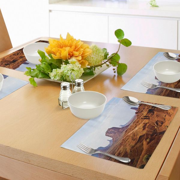 Abakuhaus Tovagliette WüSte, Monument Valley Vista Dal Punto Di John Ford Merritt Butte Sandstone Immagine, Tiscjdeco In Tessuto Resistente Al Colore Per La Sala Da Pranzo E La Cucina, Baby Blue Amber Purple-image
