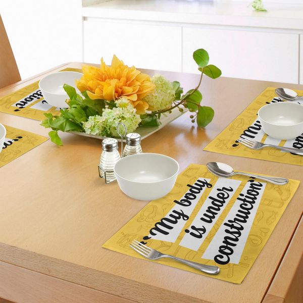 Tappetini Fitness Abakuhaus, Il Mio Corpo In Costruzione Testo Disegnato A Mano Sport Icone Di Vita Sana, Tiscjdeco In Tessuto Resistente Al Colore Per La Sala Da Pranzo E La Cucina, Calendula Bianco Nero-image