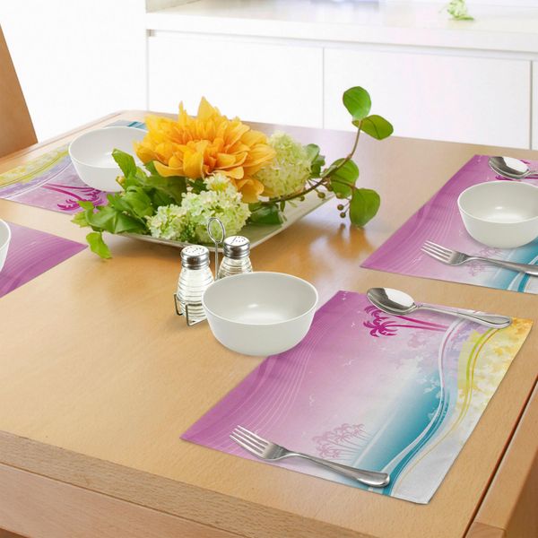 Tovagliette Abakuhaus Luau, Fantasy Beach In Paesaggio Hawaiano Costa Da Sogno Dell'isola Aloha Vacanze Estive Design, Tiscjdeco In Tessuto Resistente Ai Colori Per La Sala Da Pranzo E La Cucina, Multicolore-image