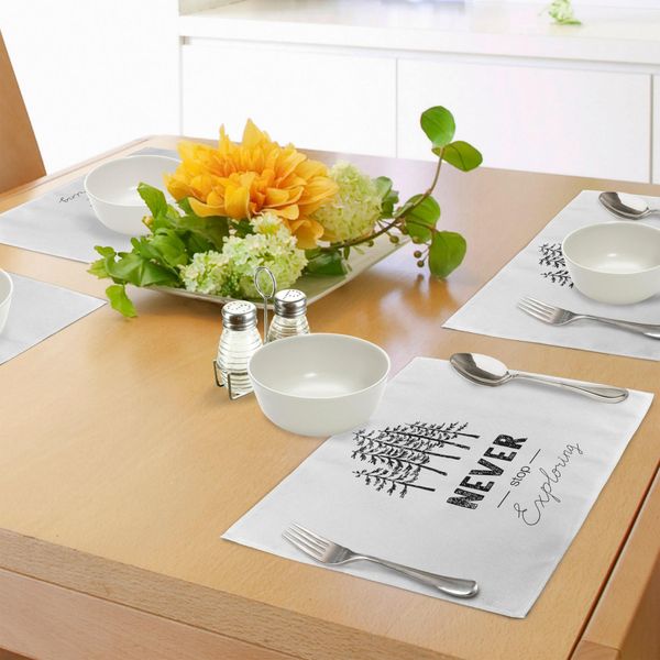 Tovagliette Abakuhaus, Motivazionali, Non Smettere Mai Di Esplorare, Tipografia Con Citazioni E Vendemmia Fugace, Tiscjdeco In Tessuto Resistente Ai Colori Per La Sala Da Pranzo E La Cucina, Bianco Nero-image