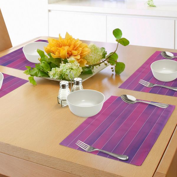 Tovagliette Abakuhaus Rosa, Strisce Orizzontali Con Effetto Fluorescente E Sfumature Morbide, Decorazioni Da Tavola In Tessuto Resistente Al Lavaggio Per La Sala Da Pranzo E La Cucina, Viola Rosa-image