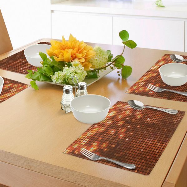 Abakuhaus Tovagliette Astratte, Motivo Simmetrico A Pois, Colore Chiaro Dettagli Design A Mosaico Maculato, Tiscjdeco In Tessuto Resistente Al Lavaggio Per La Sala Da Pranzo E La Cucina, Arancione Scuro Arancione Giallo-image