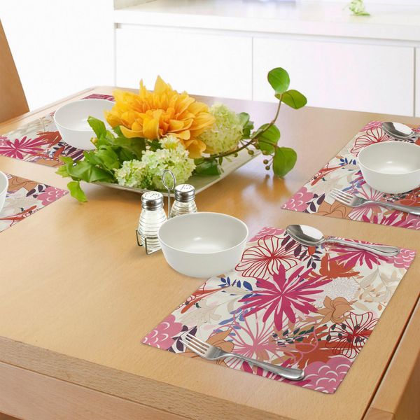 Tovagliette Abakuhaus Con Motivi Floreali, Composizioni Floreali Dai Colori Vivaci, Ispirazioni Floreali Estive, La Natura In Fiore, Decorazioni Da Tavola In Tessuto Resistente Ai Colori Per La Sala Da Pranzo E La Cucina, Multicolore-image