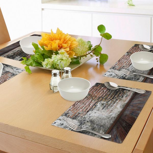 Abakuhaus Tovagliette Rustiche, Fotografia Da Parete Dall'aspetto Consumato Con Struttura Di Edifici Antichi E Pavimenti In Legno, Stampa Digitale Su Tessuto Lavabile, Decorazione Da Tavola Per La Cucina, Cannella, Bianco, Nero-image