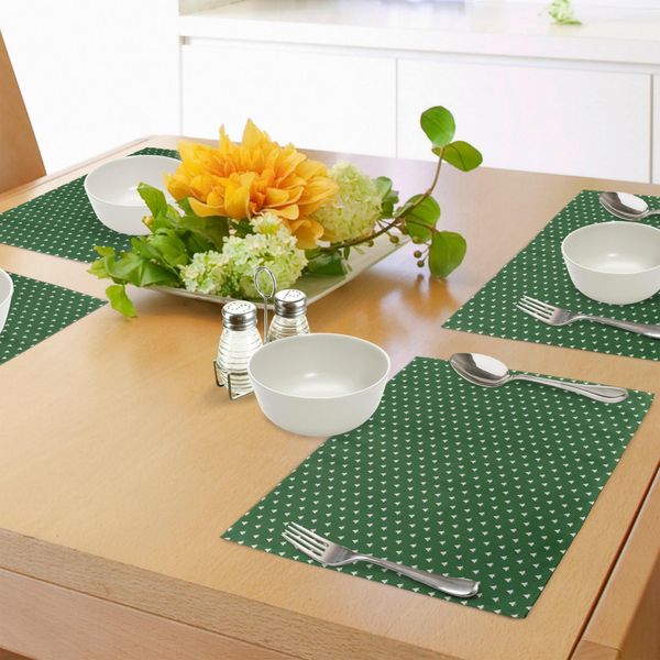 Tovagliette Natalizie Abakuhaus, Motivo Continuo Di Campanelle Per Capodanno, Tema Celebrazione Natalizia, Decorazioni Da Tavola In Tessuto Resistente Al Lavaggio Per Sala Da Pranzo E Cucina, Bianco E Verde-image
