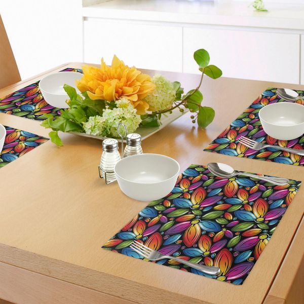 Tovagliette Abakuhaus Con Motivi Floreali, Fiori Colorati Con Motivo A Petali Spezzati, Tema Arcobaleno, Ispirazione Vintage, Decorazioni Da Tavola In Tessuto Resistente Al Lavaggio Per Sala Da Pranzo E Cucina, Multicolore-image