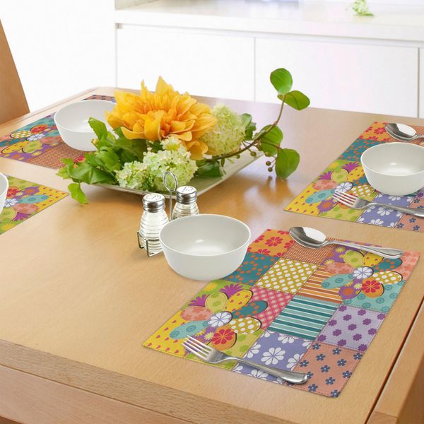 Abakuhaus Tovagliette Colorate, Vari Tipi Di Motivi Floreali E Geometrici, Pois Misti, Strisce Tartan, Tiscjdeco In Tessuto Resistente Al Lavaggio Per La Sala Da Pranzo E La Cucina, Multicolore-image