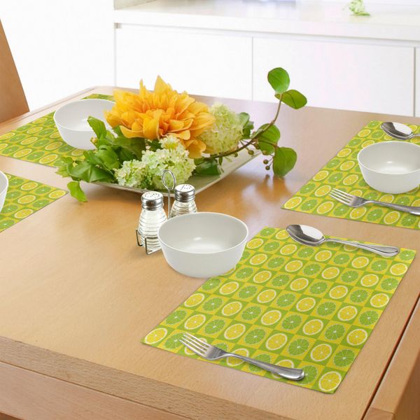 Abakuhaus Tovagliette Verde Lime, Limoni E Lime In Stile Pop Art Con Motivi Grafici Quadrati Dai Toni Pastello, Tovagliette Decorative In Tessuto Resistente Ai Colori Per La Sala Da Pranzo E La Cucina, Verde Lime Giallo-image