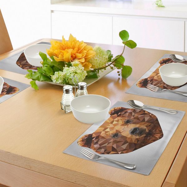 Tovagliette Abakuhaus Orso, Ritratto Geometrico Frattale Con Triangoli L'arte Moderna Ha Ispirato Il Design, Tiscjdeco In Tessuto Resistente Ai Colori Per La Sala Da Pranzo E La Cucina, Grigio Chiaro Nero Marrone-image