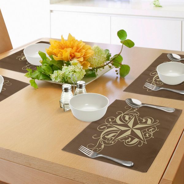 Abakuhaus Tovagliette Rustiche, Motivi Barocchi Con Stelle, Fiori, Volute E Motivi Vittoriani, Arte Classica, Tiscjdeco In Tessuto Resistente Ai Colori Per La Sala Da Pranzo E La Cucina, Giallo Chiaro Marrone-image