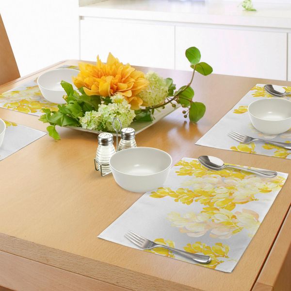Abakuhaus Tovagliette Gialle E Bianche, Stile Acquerello, Fiori Selvatici In Fiore, Prato Primaverile, Botanica, Natura, Tiscjdeco In Tessuto Resistente Al Lavaggio Per Sala Da Pranzo E Cucina, Giallo Bianco-image