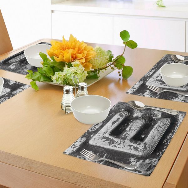 Abakuhaus Tovagliette Con Lettera E, Lettere Dell'alfabeto Color Alluminio Invecchiato, Iniziali Medievali, Tiscjdeco In Tessuto Resistente Al Colore Per La Sala Da Pranzo E La Cucina, Grigio-image