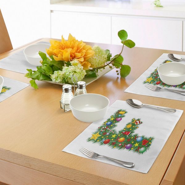 Abakuhaus Tovagliette Con La Lettera F, Campanelle Di Natale Babbo Natale Con Regali Caramelle Colorate Su Pino Design Capital F Print, Tiscjdeco In Tessuto Resistente Al Lavaggio Per La Sala Da Pranzo E La Cucina, Multicolore-image