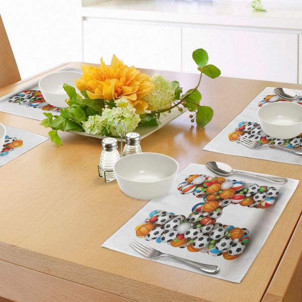 Abakuhaus Tovagliette Con Lettera H, Lettera H Impilata Da Gaming Balls Alphabet Sport Tema Competizione Attività, Tiscjdeco In Tessuto Resistente Al Colore Per La Sala Da Pranzo E La Cucina, Multicolore-image