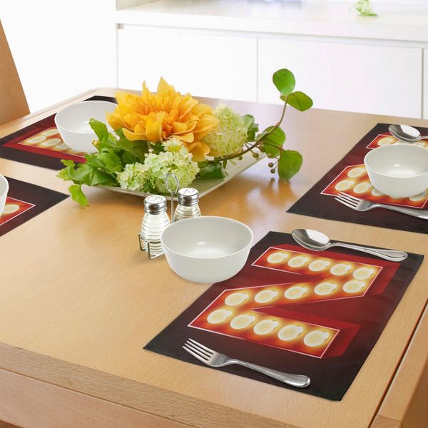 Abakuhaus Tovagliette Con La Lettera N, Cinema Vecchio Stile, Carnevale, Casinò, Intrattenimento, Vita Notturna, Tiscjdeco In Tessuto Resistente Ai Colori Per La Sala Da Pranzo E La Cucina, Rosso Cinabro, Giallo, Nero-image