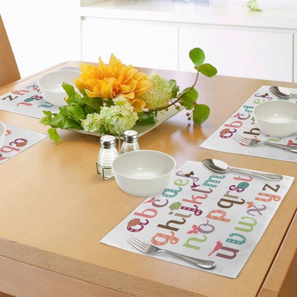 Abakuhaus Tovagliette Con Lettere, Set Tipografico Femminile E Femminile Lettere Colorate Con Fiori, Uccelli E Farfalle, Decorazioni Da Tavola In Tessuto Resistente Al Lavaggio Per La Sala Da Pranzo E La Cucina, Multicolore-image