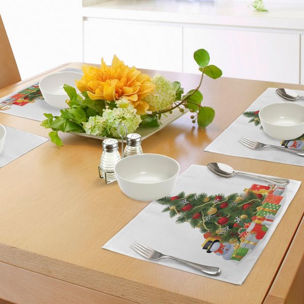 Abakuhaus Tovagliette Natalizie, Albero Di Natale Con Palline Trasparenti E Fiocchi Di Neve - Tema Capodanno - Decorazioni Artistiche, Decorazioni Da Tavola In Tessuto Resistente Al Lavaggio Per Sala Da Pranzo E Cucina, Giallo Verde Rosso-image
