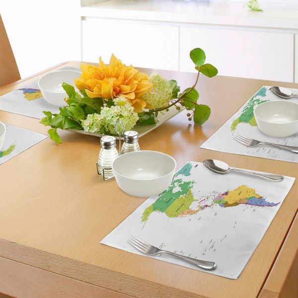 Tovagliette Abakuhaus, Mappa Del Sud E Nord America Con Capitali E Grandi Città Design Colorato, Decorazioni Da Tavola In Tessuto Resistente Ai Colori Per La Sala Da Pranzo E La Cucina, Multicolore-image