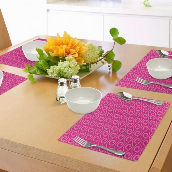 Tovagliette Rosa Abakuhaus, Motivo Fantasy Astratto Ispirato Alle Onde Dell'oceano Con Curve E Linee Orizzontali, Tovaglietta Decorativa In Tessuto Resistente Al Lavaggio Per La Sala Da Pranzo E La Cucina, Rosa Chiaro.-image