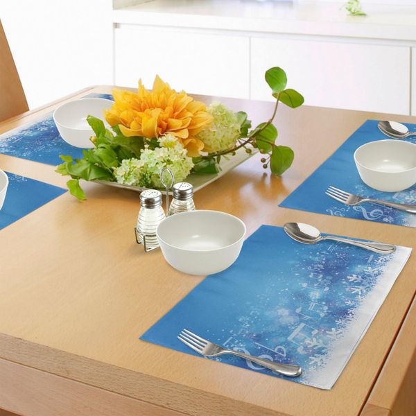 Tovagliette Invernali Abakuhaus, Note Invernali Ispirate Alla Musica E Illustrazioni Stagionali Con Fiocchi Di Neve, Decorazioni Da Tavola In Tessuto Resistente Al Lavaggio Per La Sala Da Pranzo E La Cucina, Bianco, Lilla, Blu-image